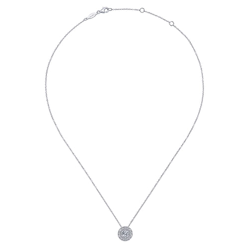 14K White Gold Round Double Halo Diamond Pendant Necklace