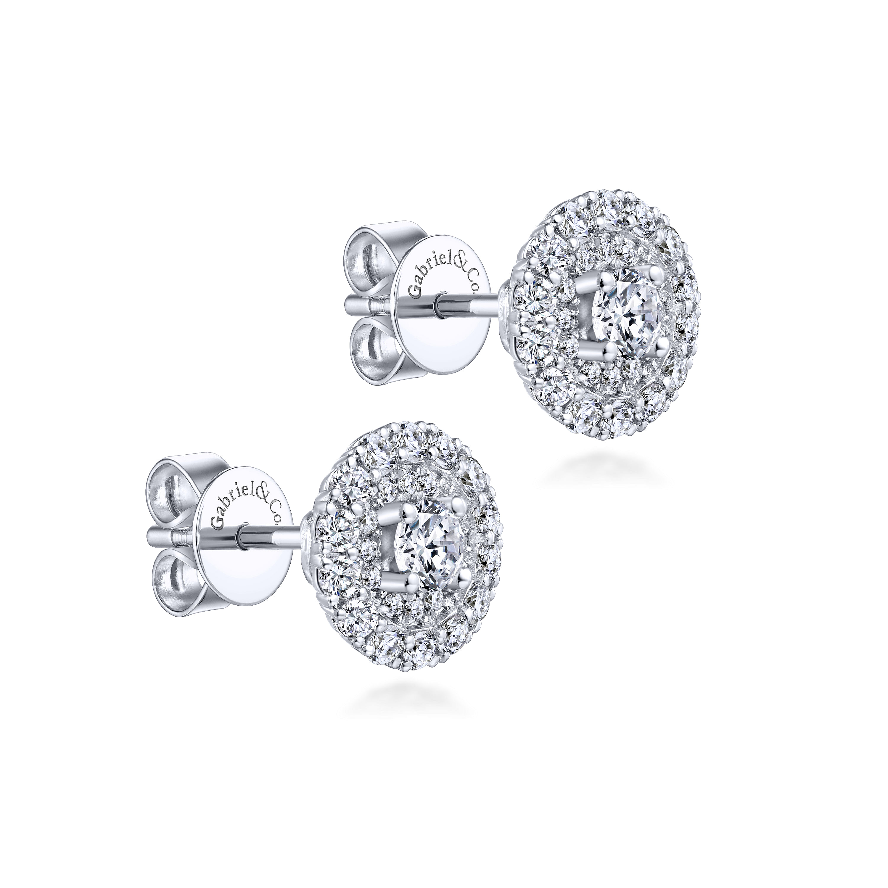 14K White Gold Round Double Halo Diamond Stud Earrings
