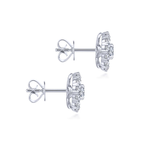 14K White Gold Round Double Halo Diamond Stud Earrings