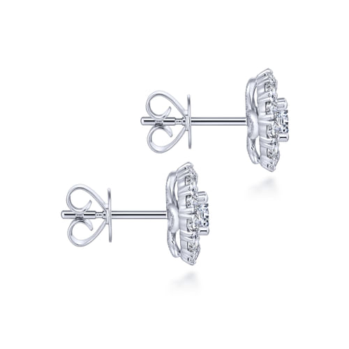 14K White Gold Round Double Halo Diamond Stud Earrings