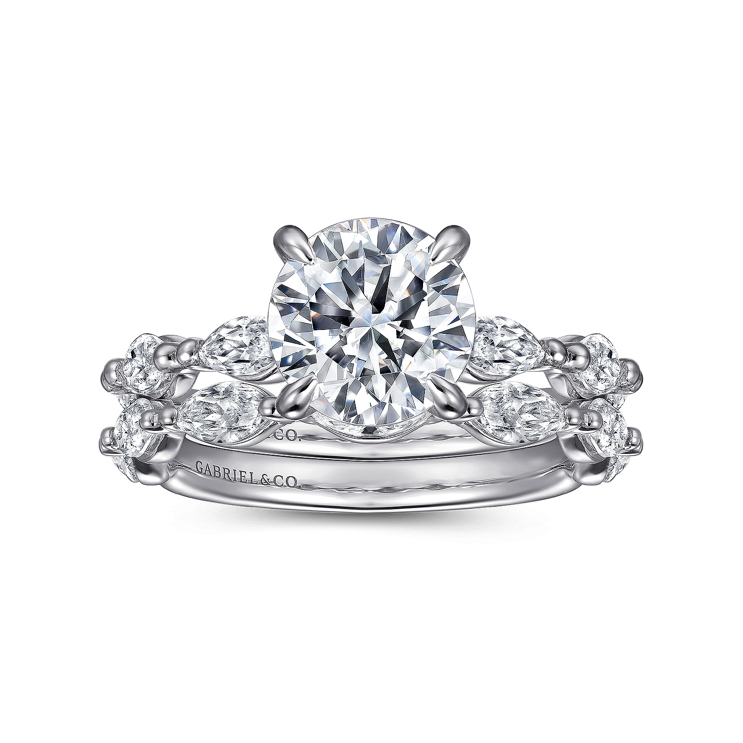 14K White Gold Round Double Prong Diamond Engagement Ring