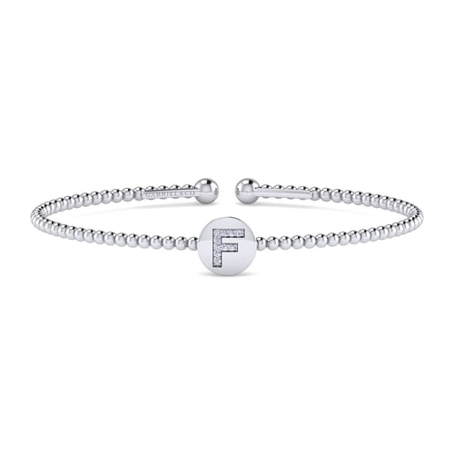 14K White Gold Round F Initial Diamond Bujukan Cuff Bracelet