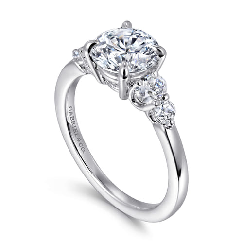 14K White Gold Round Five Stone Diamond Engagement Ring