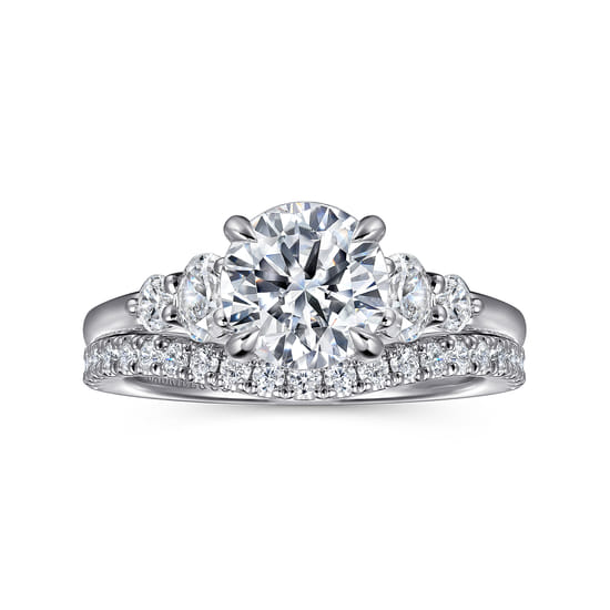 14K White Gold Round Five Stone Diamond Engagement Ring angle 4