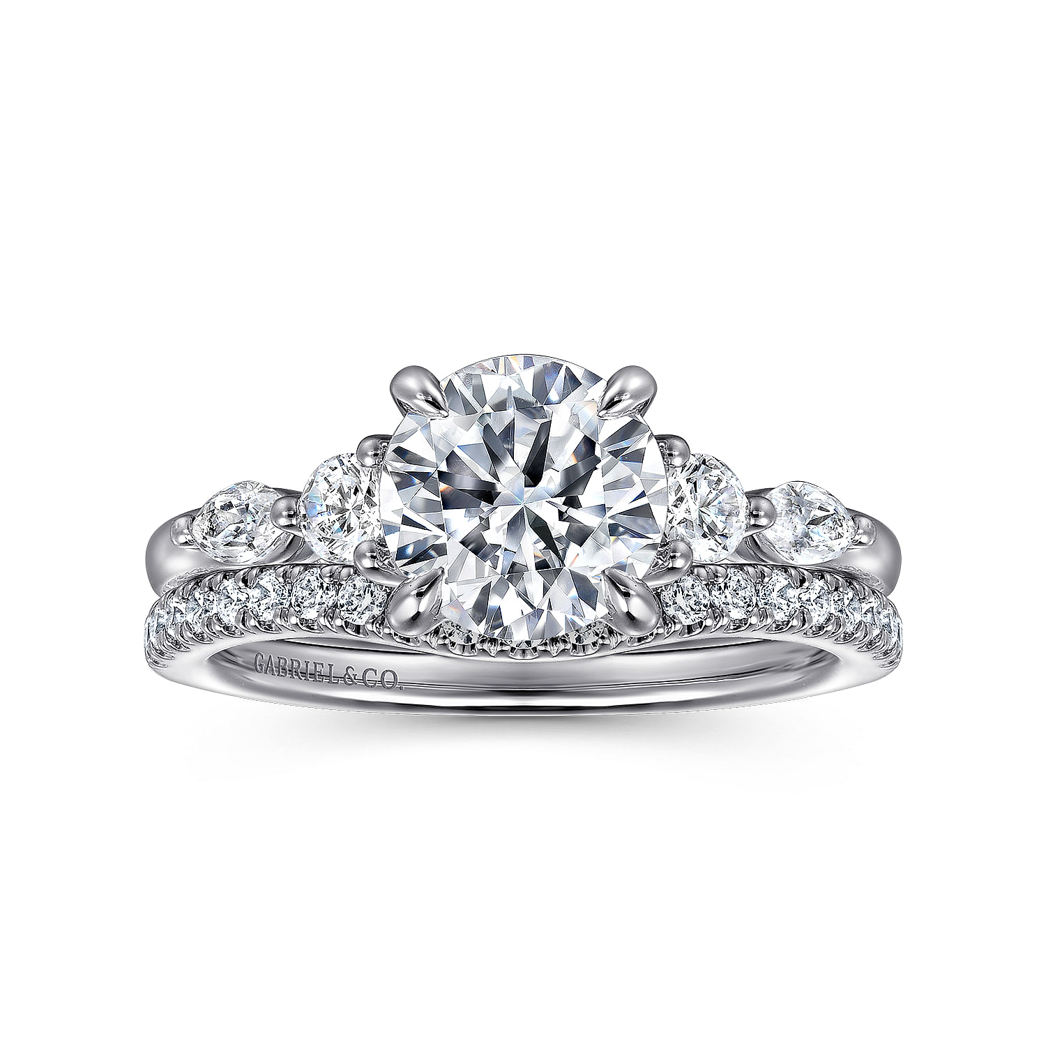 14K White Gold Round Five Stone Diamond Engagement Ring