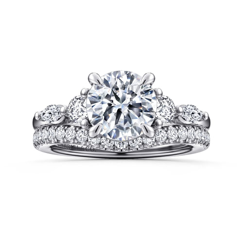 14K White Gold Round Five Stone Diamond Engagement Ring