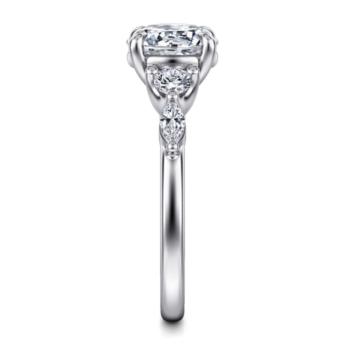 14K White Gold Round Five Stone Diamond Engagement Ring