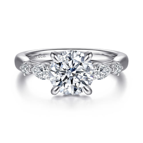 14K White Gold Round Five Stone Diamond Engagement Ring