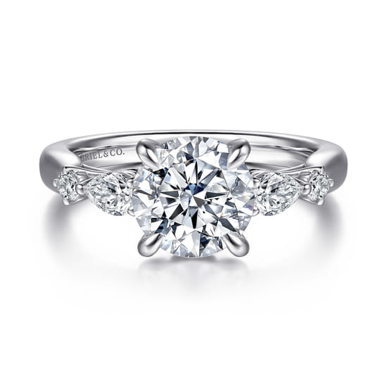14K White Gold Round Five Stone Diamond Engagement Ring