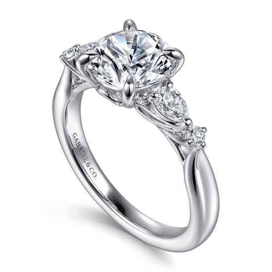 14K White Gold Round Five Stone Diamond Engagement Ring angle 3