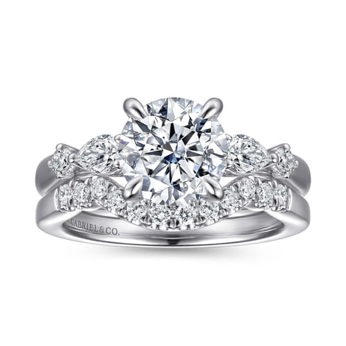 14K White Gold Round Five Stone Diamond Engagement Ring