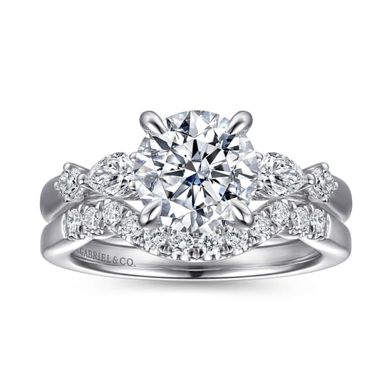 14K White Gold Round Five Stone Diamond Engagement Ring angle 4