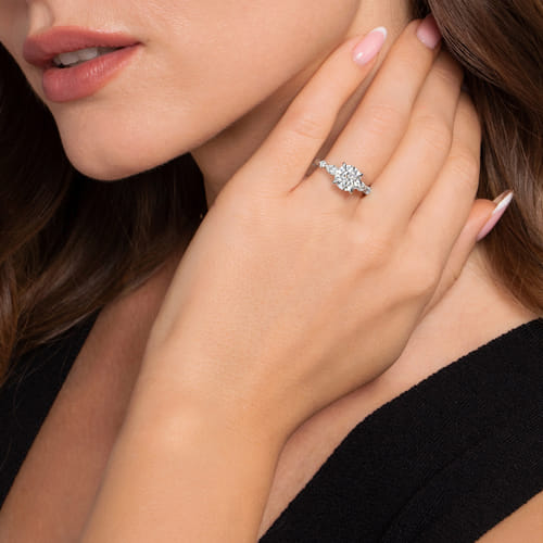 14K White Gold Round Five Stone Diamond Engagement Ring