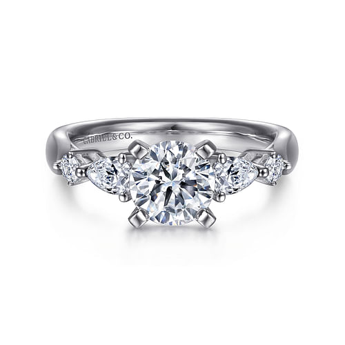 14K White Gold Round Five Stone Diamond Engagement Ring