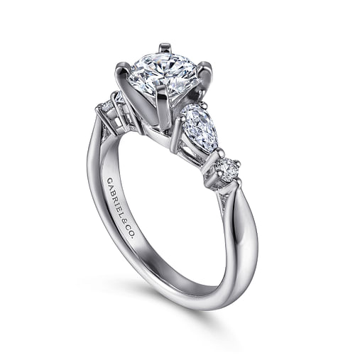 14K White Gold Round Five Stone Diamond Engagement Ring