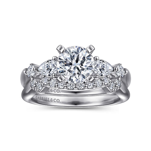 14K White Gold Round Five Stone Diamond Engagement Ring