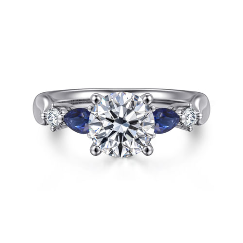 14K White Gold Round Five Stone Sapphire and Diamond Engagement Ring
