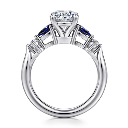 14K White Gold Round Five Stone Sapphire and Diamond Engagement Ring