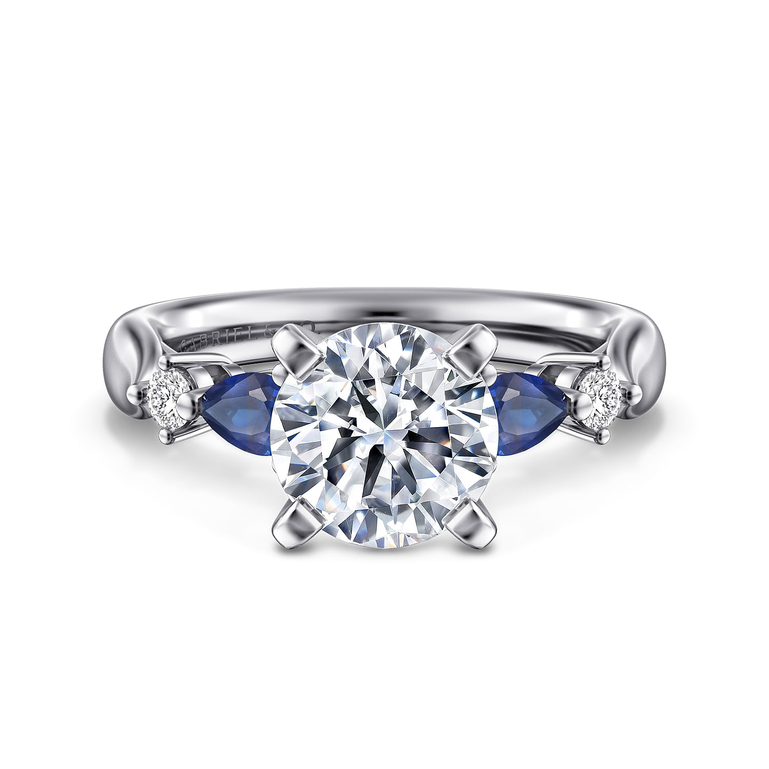 Gabriel - 14K White Gold Round Five Stone Sapphire and Diamond Engagement Ring