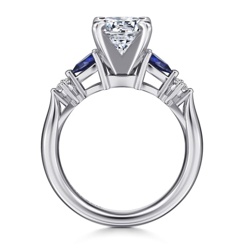14K White Gold Round Five Stone Sapphire and Diamond Engagement Ring