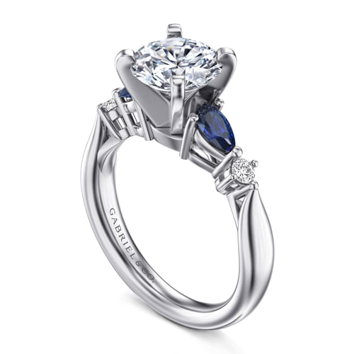 14K White Gold Round Five Stone Sapphire and Diamond Engagement Ring