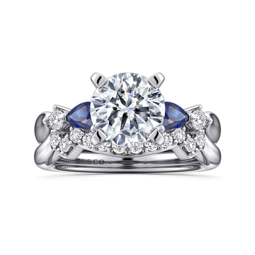 14K White Gold Round Five Stone Sapphire and Diamond Engagement Ring