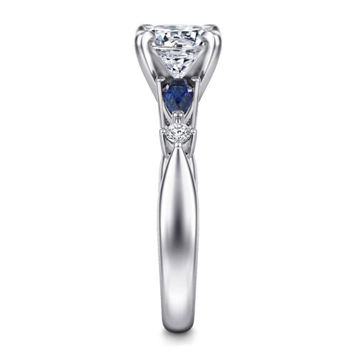 14K White Gold Round Five Stone Sapphire and Diamond Engagement Ring