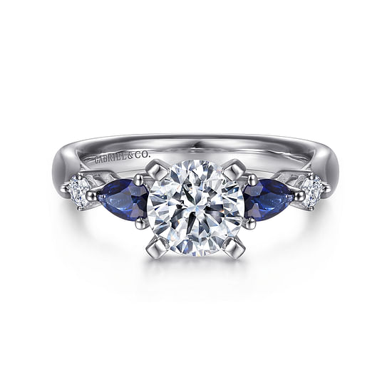 Gabriel - 14K White Gold Round Five Stone Sapphire and Diamond Engagement Ring