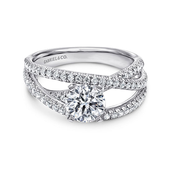 Gabriel - 14K White Gold Round Free Form Diamond Engagement Ring