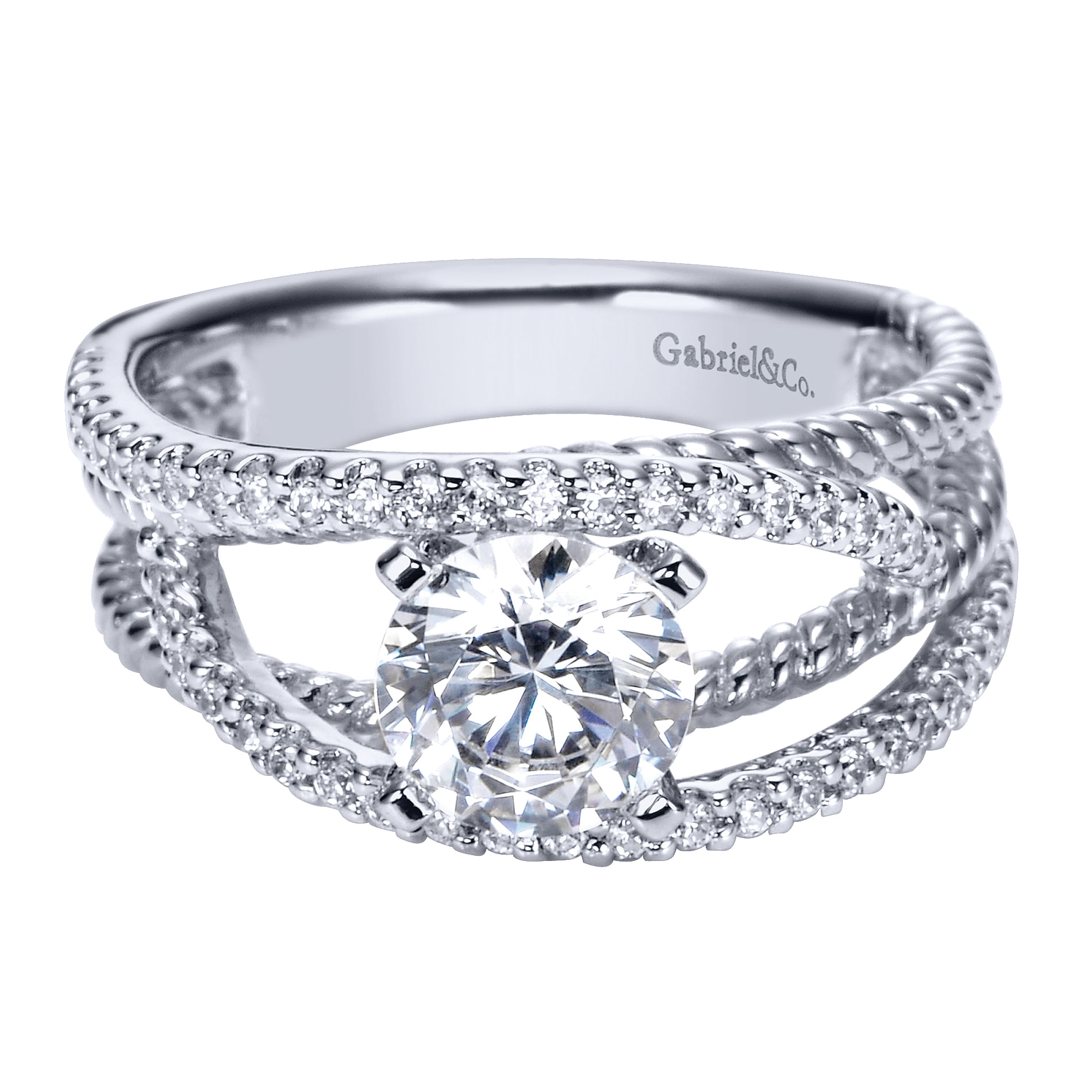 Gabriel - 14K White Gold Round Free Form Diamond Engagement Ring