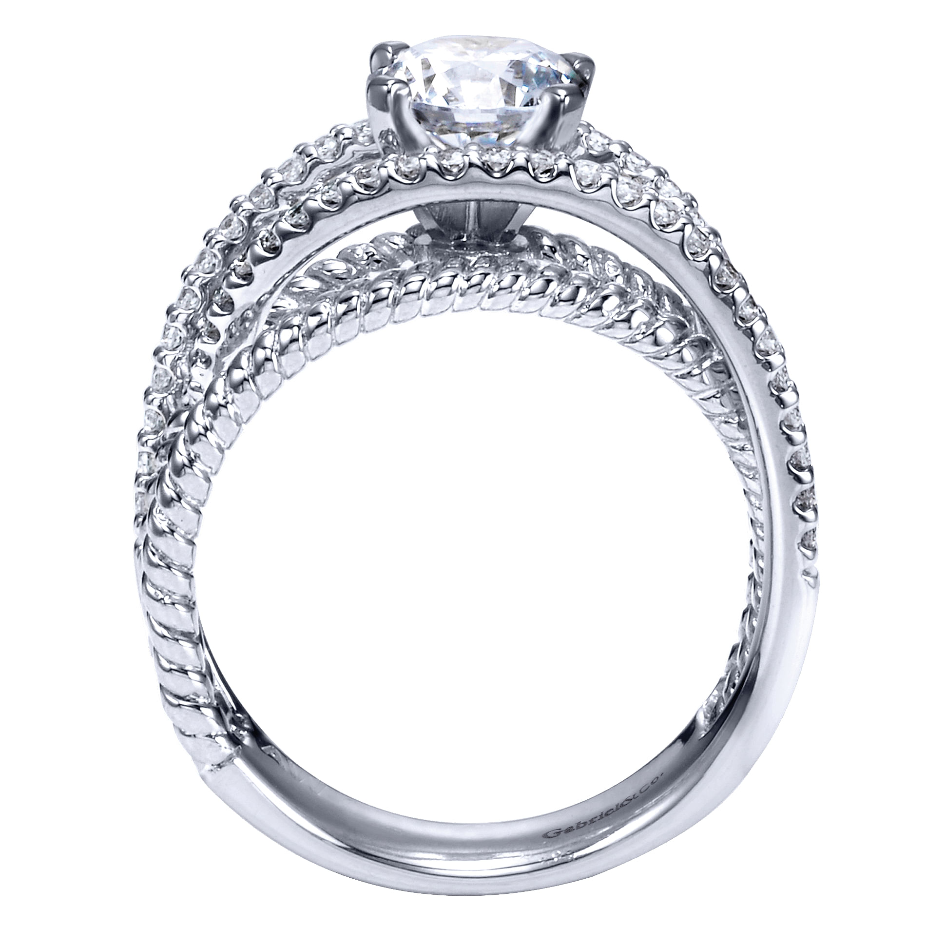 14K White Gold Round Free Form Diamond Engagement Ring