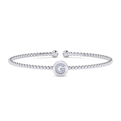 14K White Gold Round G Initial Diamond Bujukan Cuff Bracelet