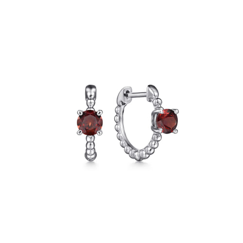 14K White Gold Round Garnet Bujukan Huggies