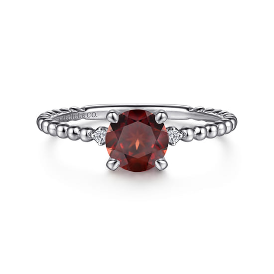 Gabriel - 14K White Gold Round Garnet and Diamond Bujukan Promise Ring