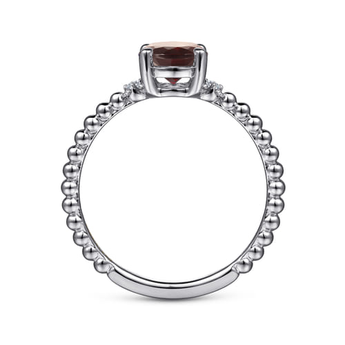 14K White Gold Round Garnet and Diamond Bujukan Promise Ring