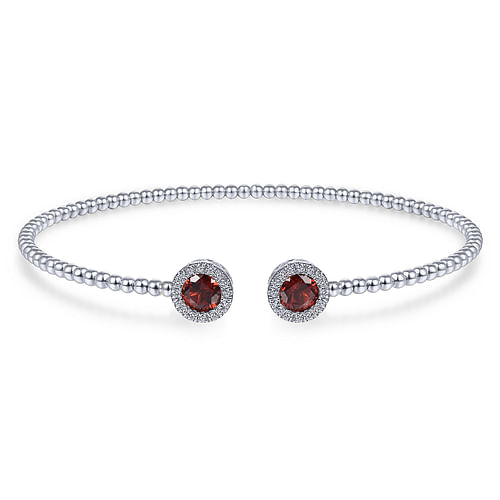 14K White Gold Round Garnet and Diamond Halo Bujukan Bangle