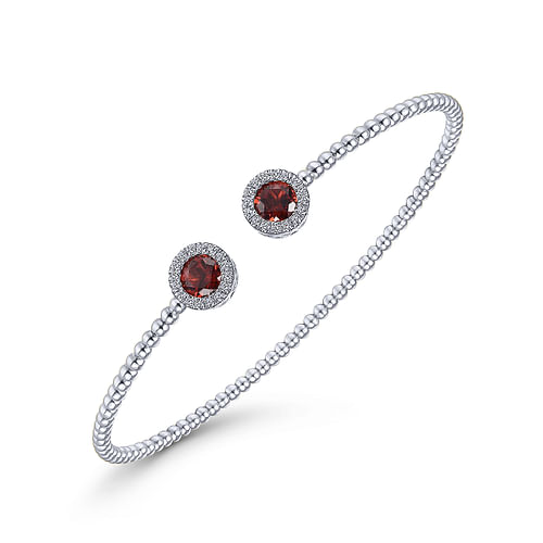 14K White Gold Round Garnet and Diamond Halo Bujukan Bangle