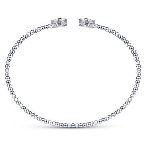 14K White Gold Round Garnet and Diamond Halo Bujukan Bangle