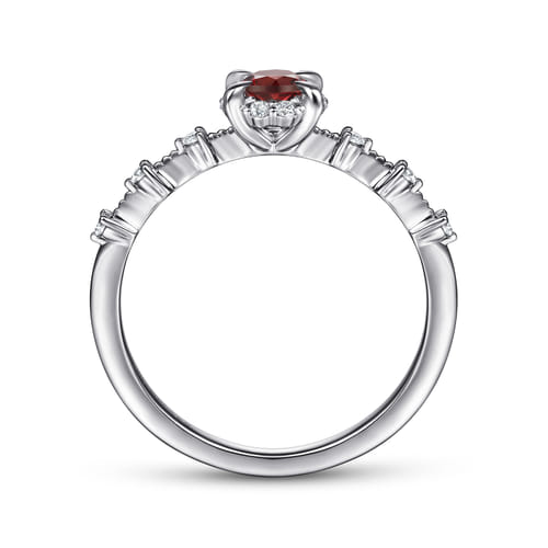 14K White Gold Round Garnet and Diamond Halo Promise Ring