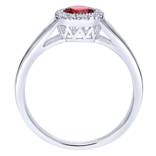 14K White Gold Round Garnet and Diamond Halo Promise Ring