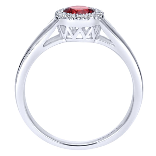 14K White Gold Round Garnet and Diamond Halo Ring