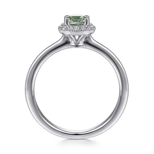 14K White Gold Round Green Amethyst and Hexagon Diamond Halo Promise Ring