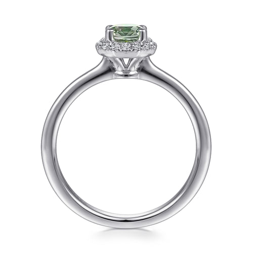 14K White Gold Round Green Amethyst and Hexagon Diamond Halo Ring