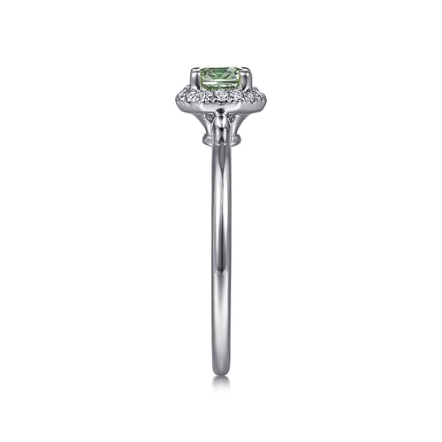 14K White Gold Round Green Amethyst and Hexagon Diamond Halo Ring