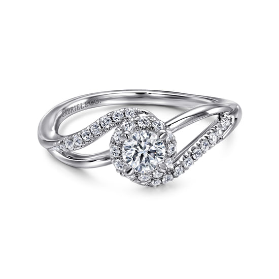 Gabriel - 14K White Gold Round Halo Bypass Complete Diamond Engagement Ring