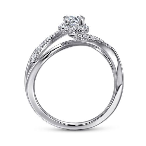14K White Gold Round Halo Bypass Complete Diamond Engagement Ring