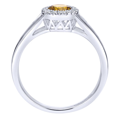14K White Gold Round Halo Citrine and Diamond Promise Ring