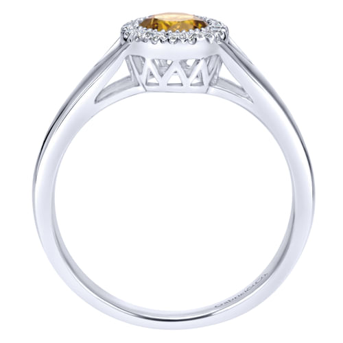 14K White Gold Round Halo Citrine and Diamond Ring