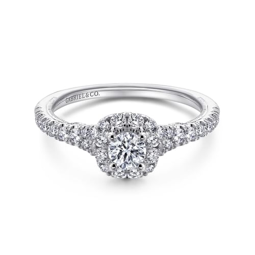 14K White Gold Round Halo Complete Diamond Engagement Ring