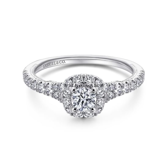 Gabriel - 14K White Gold Round Halo Complete Diamond Engagement Ring